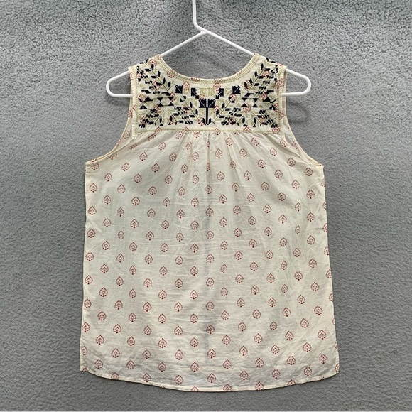 Solitaire Bohemian Preppy Embroidered Sleeveless Top Keyhole Tasseled Size S - Picture 10 of 11